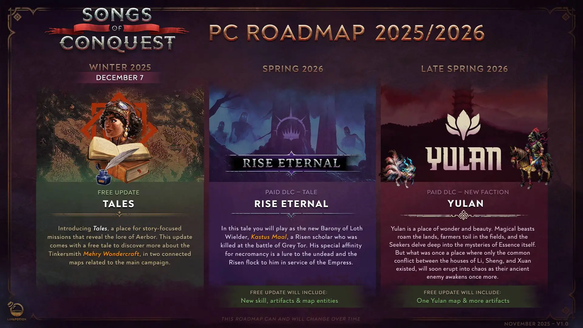 Songs of Conquest - Feuille de route 2026