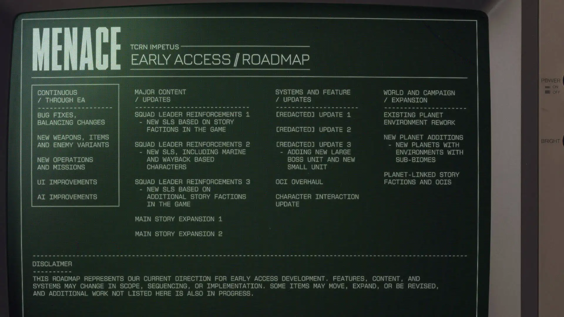 Menace - Feuille de route